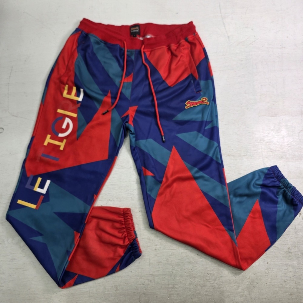 Le Tigre Track Pants Men's Size L Red Blue Geometric Colorblock Streetwear EUC
